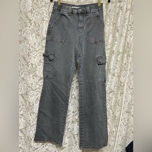 Flying Monkey Grey Ultra High Rise Wide Leg Cargo Stretch Pants